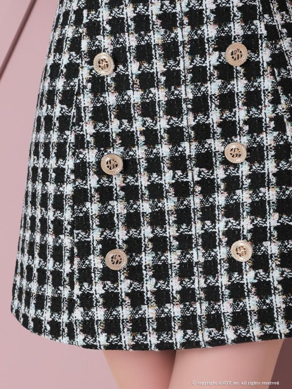 画像32: 【an/アン】チェック/ ツイード/ ボタンデザイン/ ノースリーブ/ アシンメトリー/ 台形スカート/ ミニドレス/ キャバドレス[OF05]