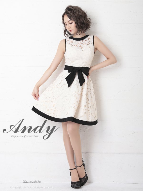 画像2: 【Andy ANDY Fashion Press 11 COLLECTION 04】フラワーレース/ ウエストリボン/ ノースリーブ/ ラインデザイン/ フレア/ ミニドレス/ キャバドレス[OF05]