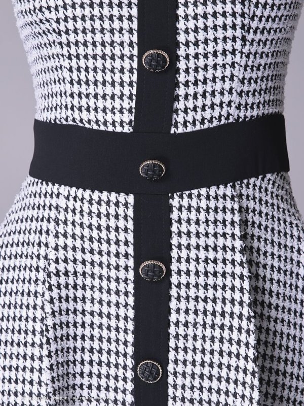 画像7: Lサイズあり【ANDY/アンディ】ツイード/ バイカラー/ 切り替えデザイン/ 半袖/ 袖あり/ スクエアネック/ ボタン/ フレア/ ミニドレス/ キャバドレス[FB03]