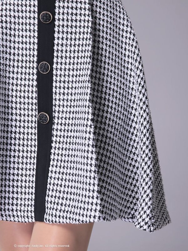 画像8: Lサイズあり【ANDY/アンディ】ツイード/ バイカラー/ 切り替えデザイン/ 半袖/ 袖あり/ スクエアネック/ ボタン/ フレア/ ミニドレス/ キャバドレス[FB03]