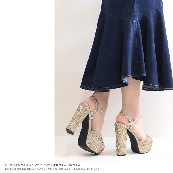 画像3: SALE【COMEX】 2color/ 13cmヒール/ ラメ/ ラインストーン/ オープントゥ/ アンクルストラップ/ ハイヒール/ ストラップサンダル[OF02]