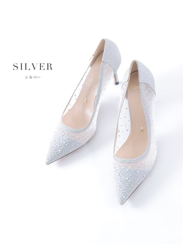 【COMEX】 3color/ 8cmヒール/ ラメ/ ラインストーン/ ピンヒール/ ポインテッドトゥ/ ハイヒール/ パンプス シルバー