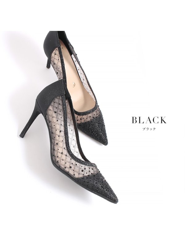 【COMEX】 3color/ 8cmヒール/ ラメ/ ラインストーン/ ピンヒール/ ポインテッドトゥ/ ハイヒール/ パンプス ブラック
