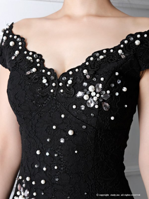 画像7: 【ANDY/アンディ】パールビジュー/シフォン切り替え/フラワーレース/ロング/キャバドレス long[OF05]