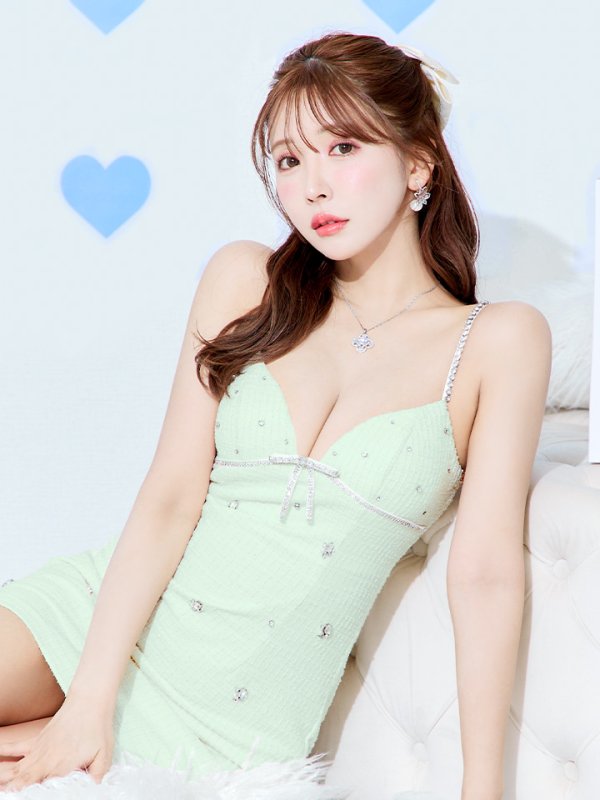 画像24: XSサイズあり【ROBE de FLEURS/ローブドフルール】 ツイード/ リボン/ ビジュー/ キャミソール/ タイト/ ミニドレス/ キャバドレス[OF08]