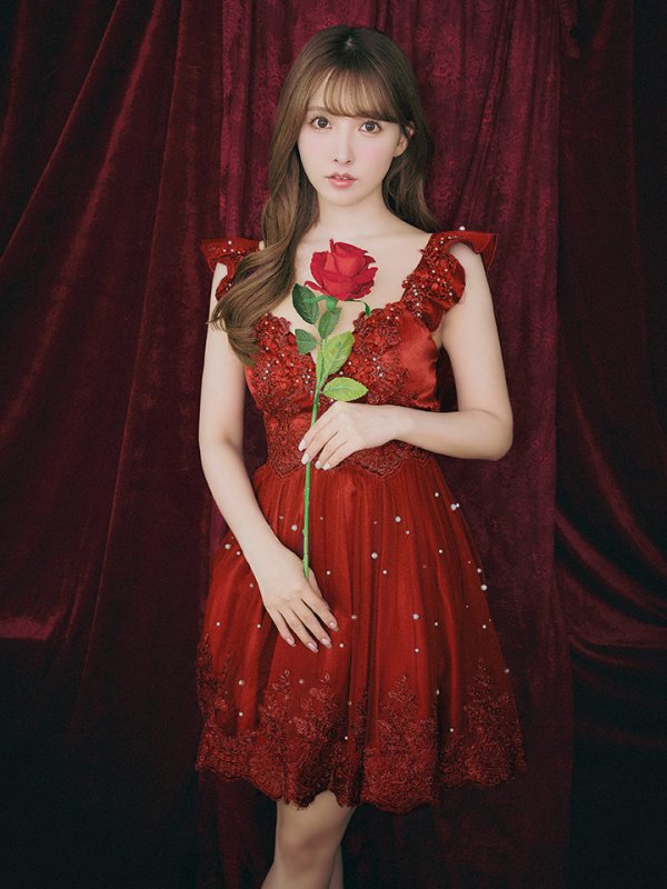 画像6: 【ROBE de FLEURS/ローブドフルール】立体フラワー/ パールチュール/ フレア/ ミニドレス/ キャバドレス[OF08]