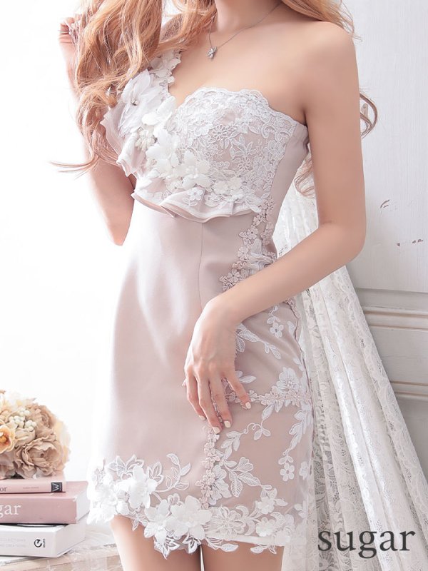 画像8: XSサイズあり【ROBE de FLEURS/ローブドフルール】3Dフラワー/ アシンメトリー/ シアー/ タイト/ ミニドレス/ キャバドレス[OF08]