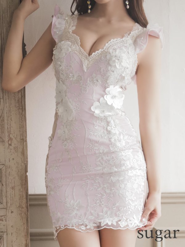 画像7: 【ROBE de FLEURS/ローブドフルール】サイドレース切替/ フラワー刺繍レース/ タイトミニ/ ミニドレス/ キャバドレス[OF08]