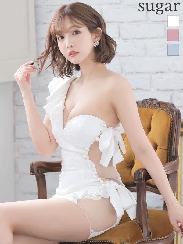 【XSサイズあり】【ROBE de FLEURS/ローブドフルール】ジュエリー/ リボン/ タイト/ ミニドレス/ キャバドレス ホワイト