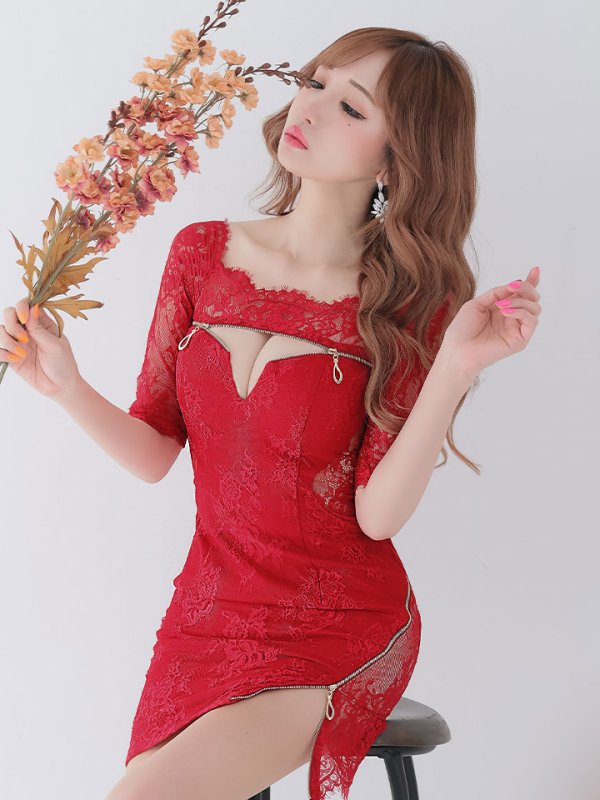 画像3: 【Glossy/グロッシー】オフショル/ ジップ/ ZIPフロントジップ/ ZIP 袖あり/ タイト/ ミニドレス/ キャバドレス【OF08】