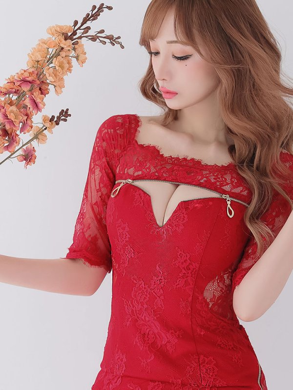 画像5: 【Glossy/グロッシー】オフショル/ ジップ/ ZIPフロントジップ/ ZIP 袖あり/ タイト/ ミニドレス/ キャバドレス【OF08】