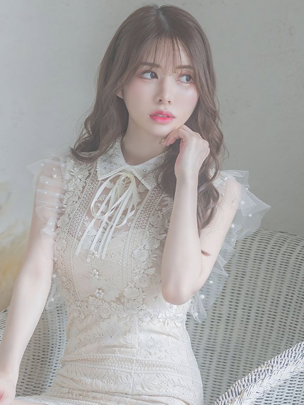 画像5: XSサイズあり【ROBE de FLEURS/ローブドフルール】ビジュー襟/ フラワーレース/ タイト/ ミニドレス/ キャバドレス[OF08]