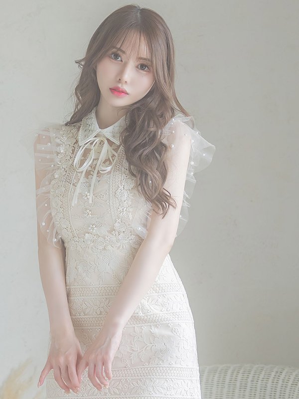 画像6: XSサイズあり【ROBE de FLEURS/ローブドフルール】ビジュー襟/ フラワーレース/ タイト/ ミニドレス/ キャバドレス[OF08]