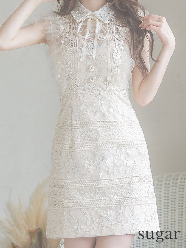 画像10: XSサイズあり【ROBE de FLEURS/ローブドフルール】ビジュー襟/ フラワーレース/ タイト/ ミニドレス/ キャバドレス[OF08]