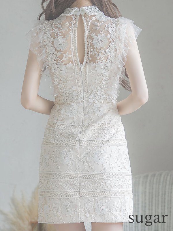 画像11: XSサイズあり【ROBE de FLEURS/ローブドフルール】ビジュー襟/ フラワーレース/ タイト/ ミニドレス/ キャバドレス[OF08]