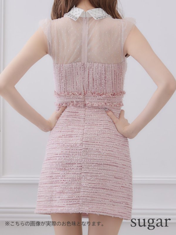 画像10: XSサイズあり【ROBE de FLEURS/ローブドフルール】ラメツイード/ ビジュー/ 襟つき/ 台形スカート/ ミニドレス/ キャバドレス[OF08]