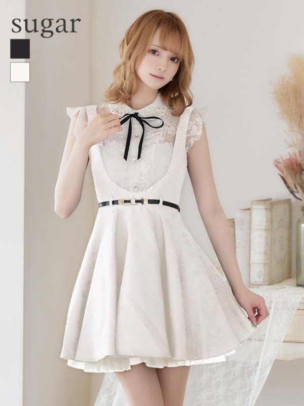 画像17: 【ROBE de FLEURS/ローブドフルール】パール/ ベルト付き/ラウンドカラー/ フレア/ ミニドレス/ キャバドレス ブラック[OF08]