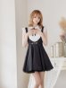画像2: 【ROBE de FLEURS/ローブドフルール】パール/ ベルト付き/ラウンドカラー/ フレア/ ミニドレス/ キャバドレス ブラック[OF2] (2)