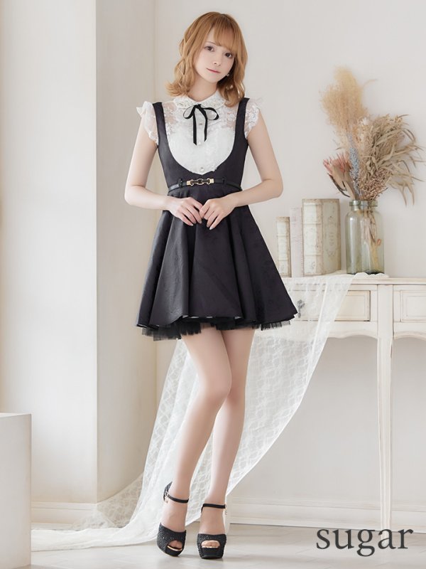 画像6: 【ROBE de FLEURS/ローブドフルール】パール/ ベルト付き/ラウンドカラー/ フレア/ ミニドレス/ キャバドレス ブラック[OF08]