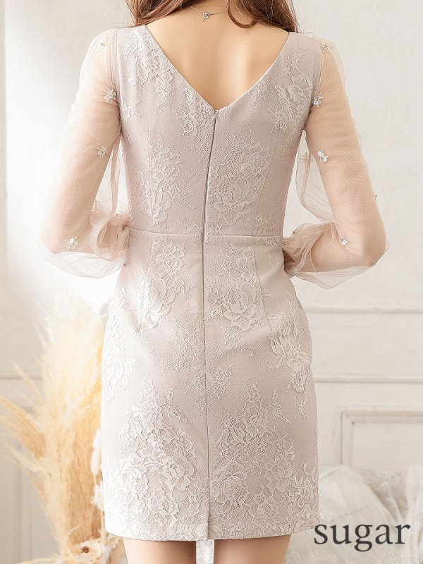 画像11: XSサイズあり【ROBE de FLEURS/ローブドフルール】長袖/ 袖あり/ チュールスリーブ/ スカラップカット/ ミニドレス/ キャバドレス[OF08]