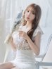 画像2: XS〜Lサイズあり【ROBE de FLEURS/ローブドフルール】ウエストビジュー/ シースルーレース/ フリルスリーブ/ 台形スカート/ ミニドレス/ キャバドレス　ピンクモカ[OF2] (2)