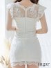 画像9: XS〜Lサイズあり【ROBE de FLEURS/ローブドフルール】ウエストビジュー/ シースルーレース/ フリルスリーブ/ 台形スカート/ ミニドレス/ キャバドレス　ピンクモカ[OF2]