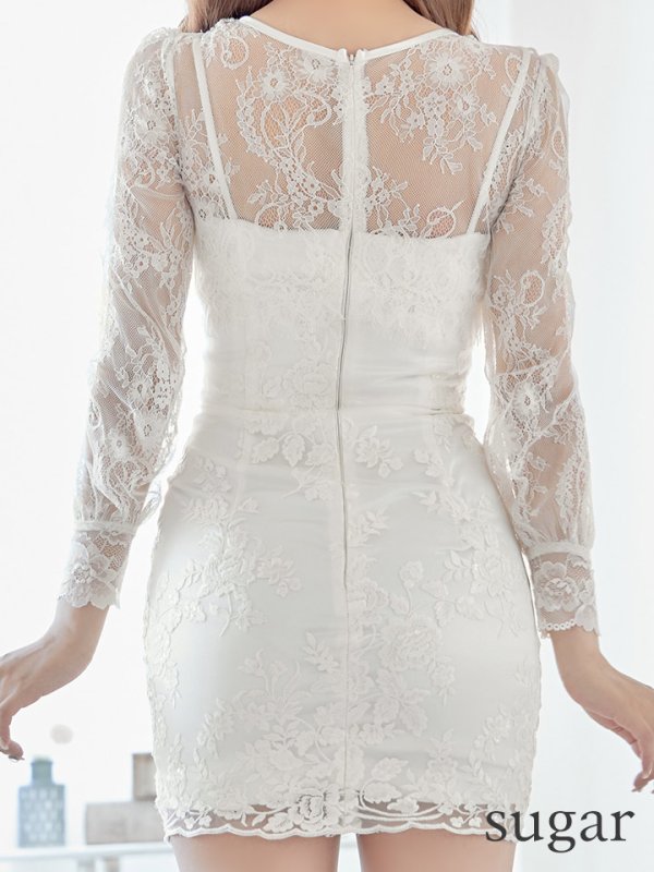 画像11: 【ROBE de FLEURS/ローブドフルール】バストカット/ レース/ ビジュー/ リボン/ 長袖 / 袖あり/ タイト/ ミニドレス/ キャバドレス[OF08]