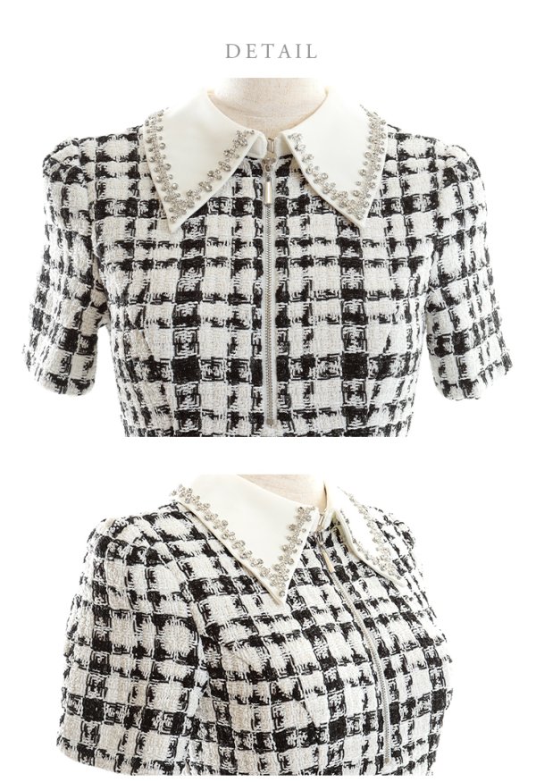 画像19: XSサイズあり【ROBE de FLEURS/ローブドフルール】ツイード/ 襟付きジップ/ フレア/ ミニドレス/ キャバドレス[OF08]