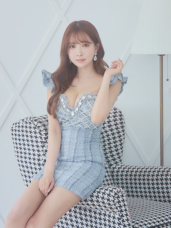 画像6: XSサイズあり【ROBE de FLEURS/ローブドフルール】ラメツイード/ 大粒ビジュー/ フリル/ タイト/ ミニドレス/ キャバドレス[OF08]