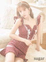 XSサイズあり【ROBE de FLEURS/ローブドフルール】スプリングツイード/ パール/ フリル/ セットアップ/ ミニドレス/ キャバドレス[OF2]