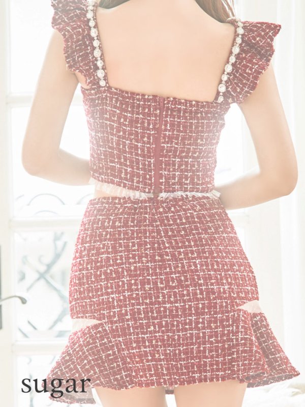 画像9: XSサイズあり【ROBE de FLEURS/ローブドフルール】スプリングツイード/ パール/ フリル/ セットアップ/ ミニドレス/ キャバドレス[OF08]