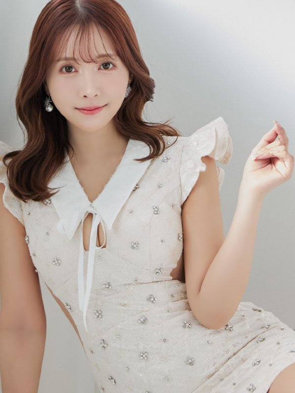 画像5: XSサイズあり【ROBE de FLEURS/ローブドフルール】リボン/ 襟付き/ フリル/ サイドシアー/ ビジュー/ タイト/ ミニドレス/ キャバドレス[OF08]