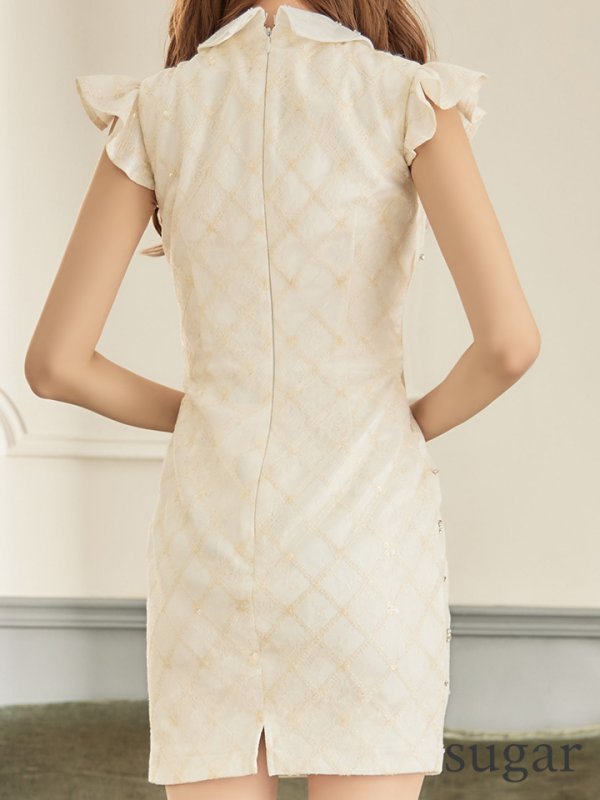 画像9: XSサイズあり【ROBE de FLEURS/ローブドフルール】リボン/ 襟付き/ フリル/ サイドシアー/ ビジュー/ タイト/ ミニドレス/ キャバドレス[OF08]