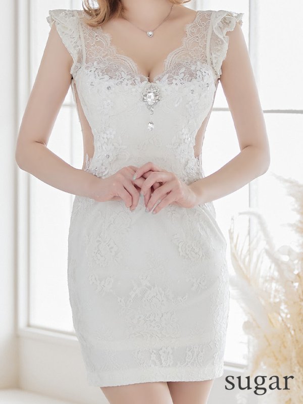 画像9: 【ROBE de FLEURS/ローブドフルール】ビジュー/ サイドシアー/ レース/ 立体フラワー/ ノースリーブ/ タイト/ ミニドレス/ キャバドレス[OF08]