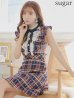 XSサイズあり【ROBE de FLEURS/ローブドフルール】クラシカルリボン/ ラメツイード/ フレア/ ミニドレス/ キャバドレス/ネイビー
