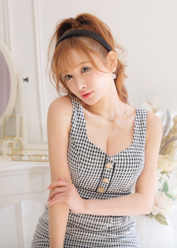 画像17: XSサイズあり【ROBE de FLEURS/ローブドフルール】ツイード/ 千鳥柄ラメ/ チェック/ 台形スカート/ ミニドレス/ キャバドレス[OF08]