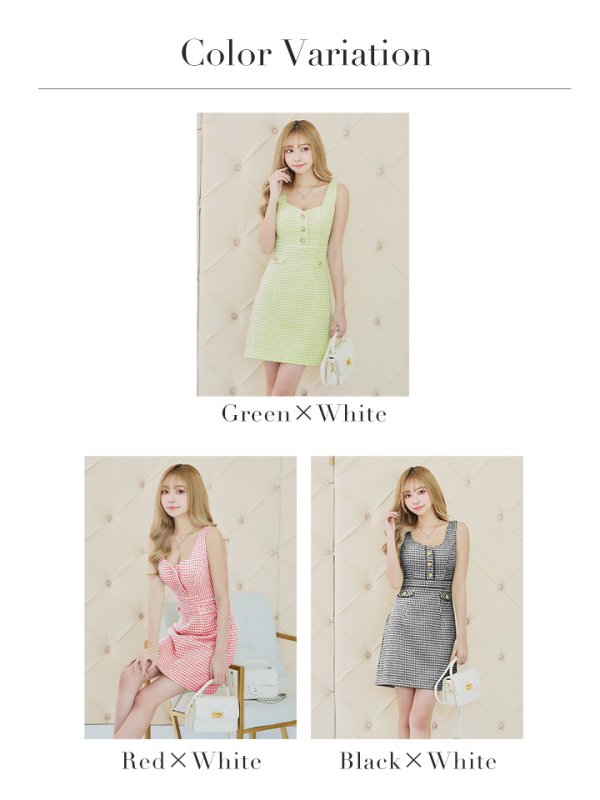 画像31: XSサイズあり【ROBE de FLEURS/ローブドフルール】ツイード/ 千鳥柄ラメ/ チェック/ 台形スカート/ ミニドレス/ キャバドレス[OF08]