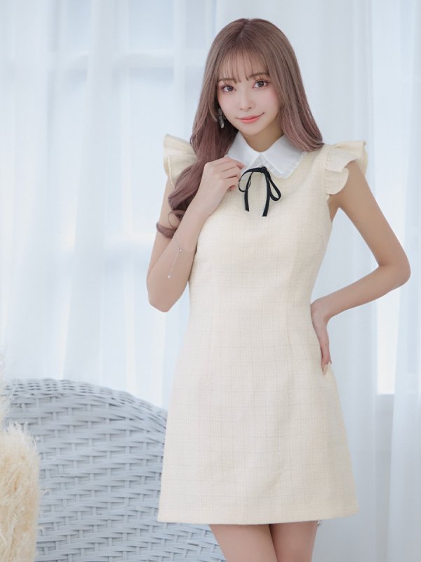 画像18: XSサイズあり【ROBE de FLEURS/ローブドフルール】ラメツイード/ リボン/ 襟付き/ フリル/ ワンピース/ ミニドレス/ キャバドレス[OF08]