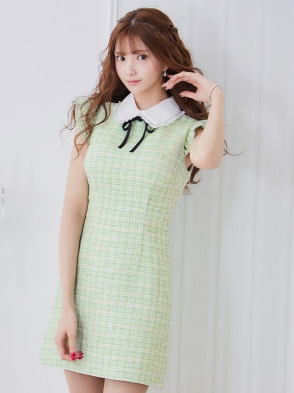 画像7: XSサイズあり【ROBE de FLEURS/ローブドフルール】ラメツイード/ リボン/ 襟付き/ フリル/ ワンピース/ ミニドレス/ キャバドレス[OF08]