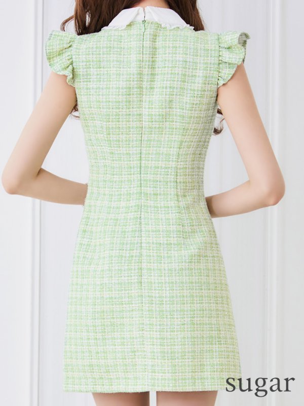 画像10: XSサイズあり【ROBE de FLEURS/ローブドフルール】ラメツイード/ リボン/ 襟付き/ フリル/ ワンピース/ ミニドレス/ キャバドレス[OF08]