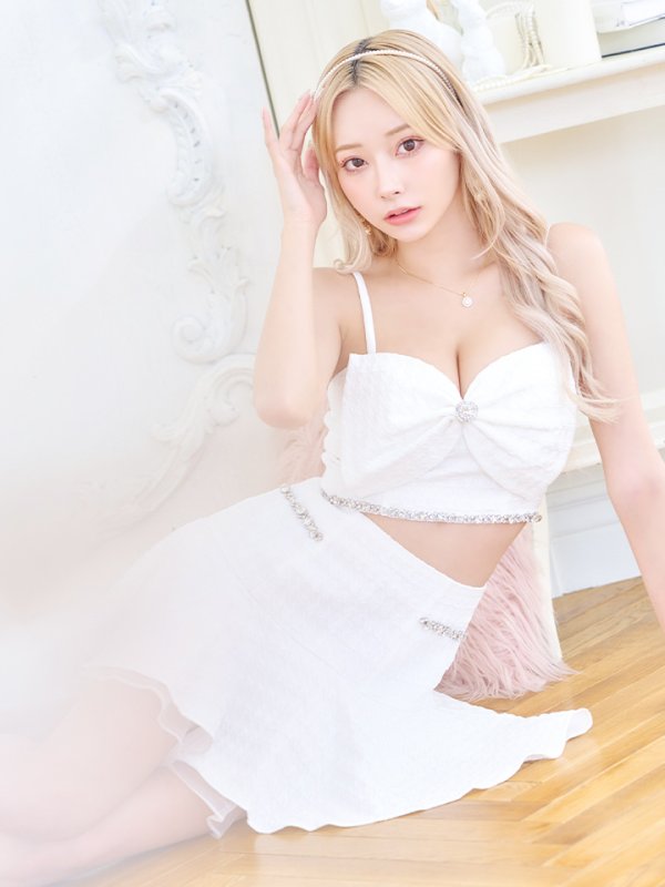 画像14: XSサイズあり【ROBE de FLEURS/ローブドフルール】フロントリボン/ セットアップ/ キャミソール/ ジャガード/ フレア/ ミニドレス/ キャバドレス[OF08]