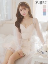 XSサイズあり【ROBE de FLEURS/ローブドフルール】スパンコール/ ドットチュール/ 袖あり/ 長袖/ セットアップ/ ビジュー/ フレア/ ミニドレス/ キャバドレス[OF2]