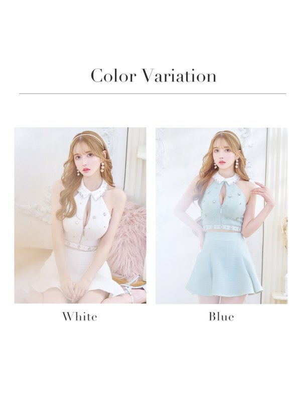 画像22: XSサイズあり【ROBE de FLEURS/ローブドフルール】ツイード/ ジップ/ 襟付き/ ホルター/ ビジュー/ フレア/ セットアップ/ ミニドレス/ キャバドレス[OF08]