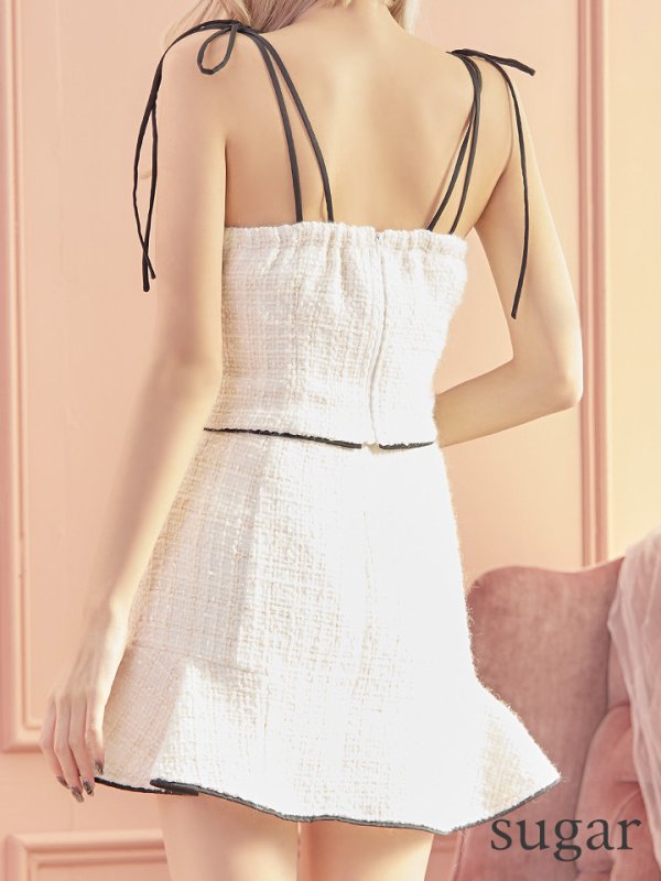 画像9: XSサイズあり【ROBE de FLEURS/ローブドフルール】ツイード/ セットアップ/ 裾フリル/ マーメイド/ ボタン/ クラシカル/ ミニドレス/ キャバドレス[OF08]