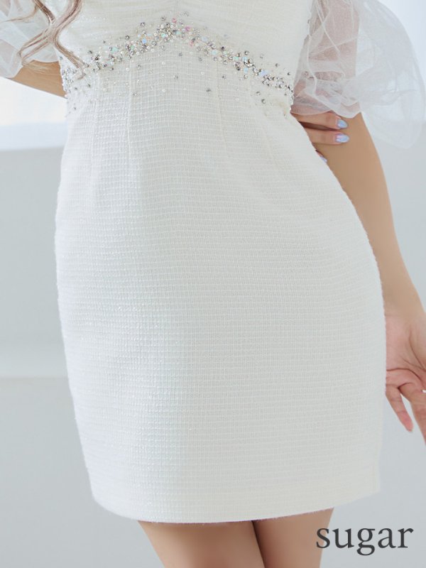 画像10: XSサイズあり【ROBE de FLEURS/ローブドフルール】バルーンスリーブ/ オフショル/ ビジュー/ タイト/ ミニドレス/ キャバドレス[OF08]