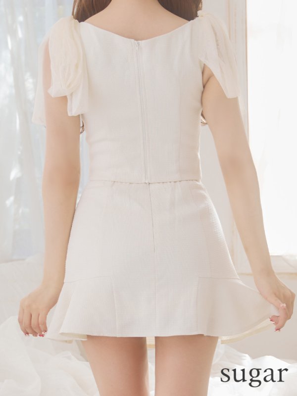 画像9: XSサイズあり【ROBE de FLEURS/ローブドフルール】オーガンジーリボン/ デコルテビジュー/ ノースリーブ/ フレア/ セットアップ/ ミニドレス/ キャバドレス[OF08]