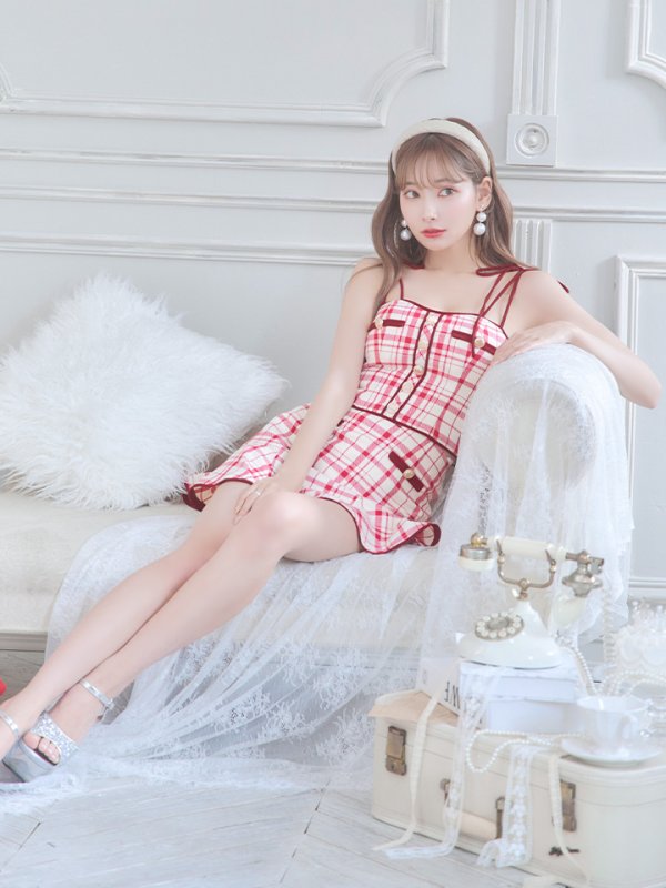 画像5: sugarコラボ商品☆【XSサイズあり】【ROBE de FLEURS/ローブドフルール】チェック柄/ マーメイド/ ショルダーリボン/ キャミソール/ セットアップ/ ミニドレス/ キャバドレス[OF08]