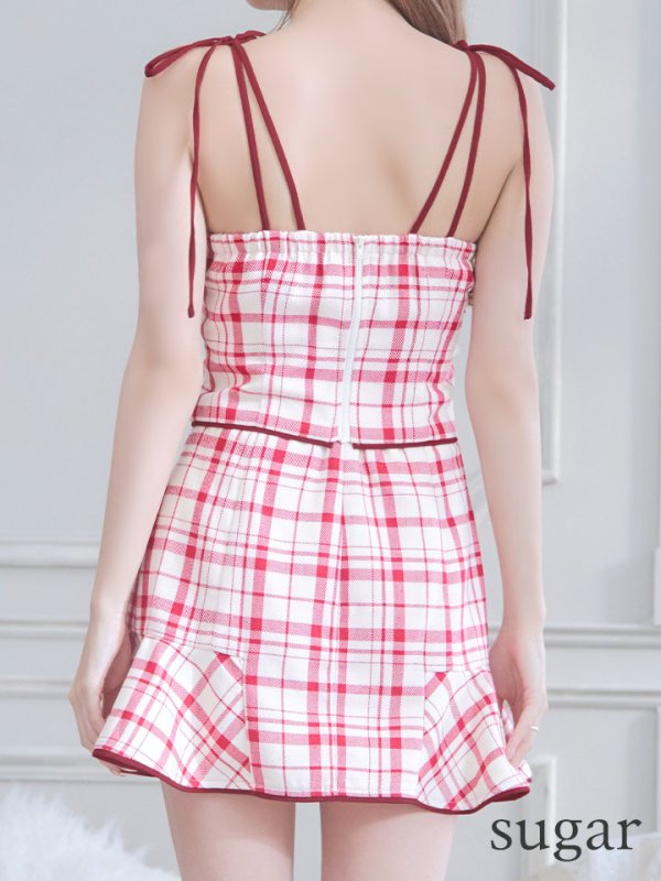 画像11: sugarコラボ商品☆【XSサイズあり】【ROBE de FLEURS/ローブドフルール】チェック柄/ マーメイド/ ショルダーリボン/ キャミソール/ セットアップ/ ミニドレス/ キャバドレス[OF08]