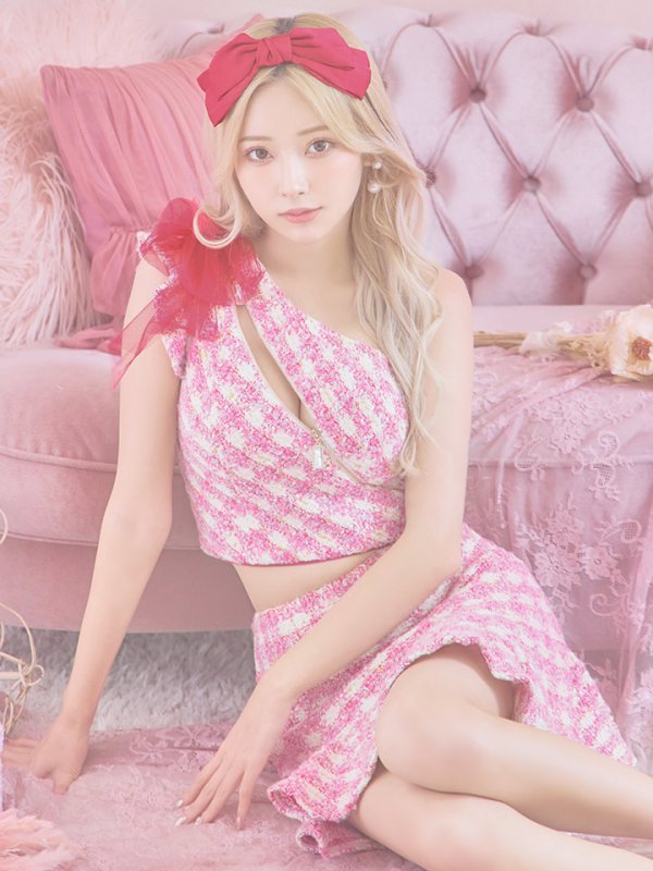 画像6: sugar限定コラボ☆XS-Lサイズあり【ROBE de FLEURS/ローブドフルール】セットアップ/ ツイード/ リボン/ ワンショルダー/ バストカット/ タイト/ ミニドレス/ キャバドレス[OF08]