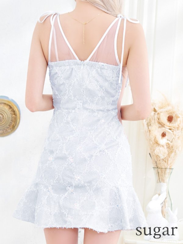 画像13: XSサイズあり【ROBE de FLEURS/ローブドフルール】グリッター/ 立体レース/ フロントジッパー/ ノースリーブ/ Aライン/ フレア/ ミニドレス/ キャバドレス[OF08]